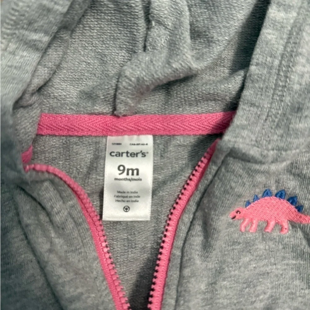 Carter's Gray and Pink Full-Zip Hoodie Sweatshirt